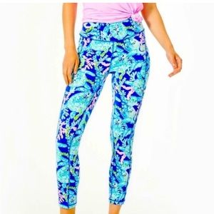 Lilly Pulitzer Weekender High Rise Midi Leggings Corsica Blue Turtle Villa XXS